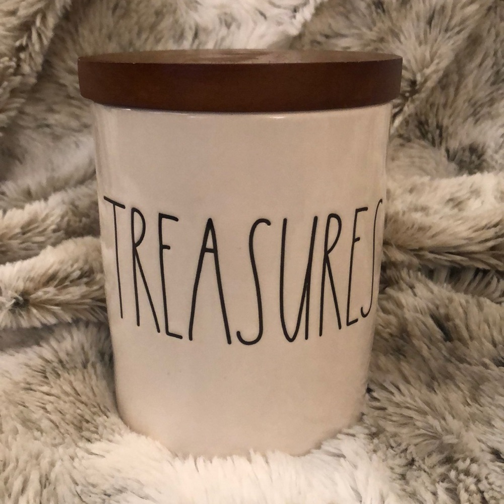 Rae Dunn TREASURES Canister with wood lid